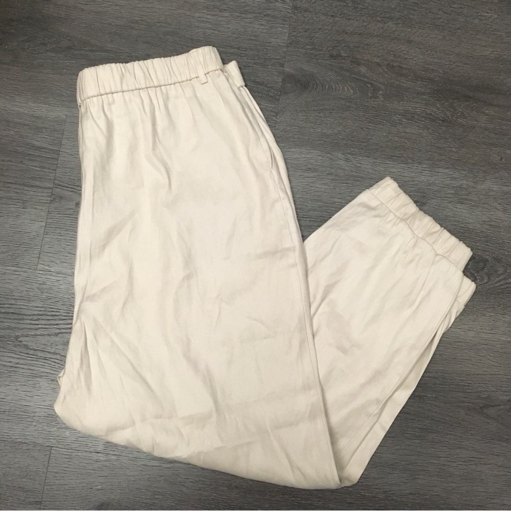 NWT Express High Rise Ankle Pants Women’s XL Beige Linen Blend Cuffed Beach Work